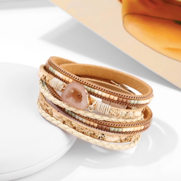 Jewelry - Bohemian Quartz Leather Wrap Bangle Bracelet
